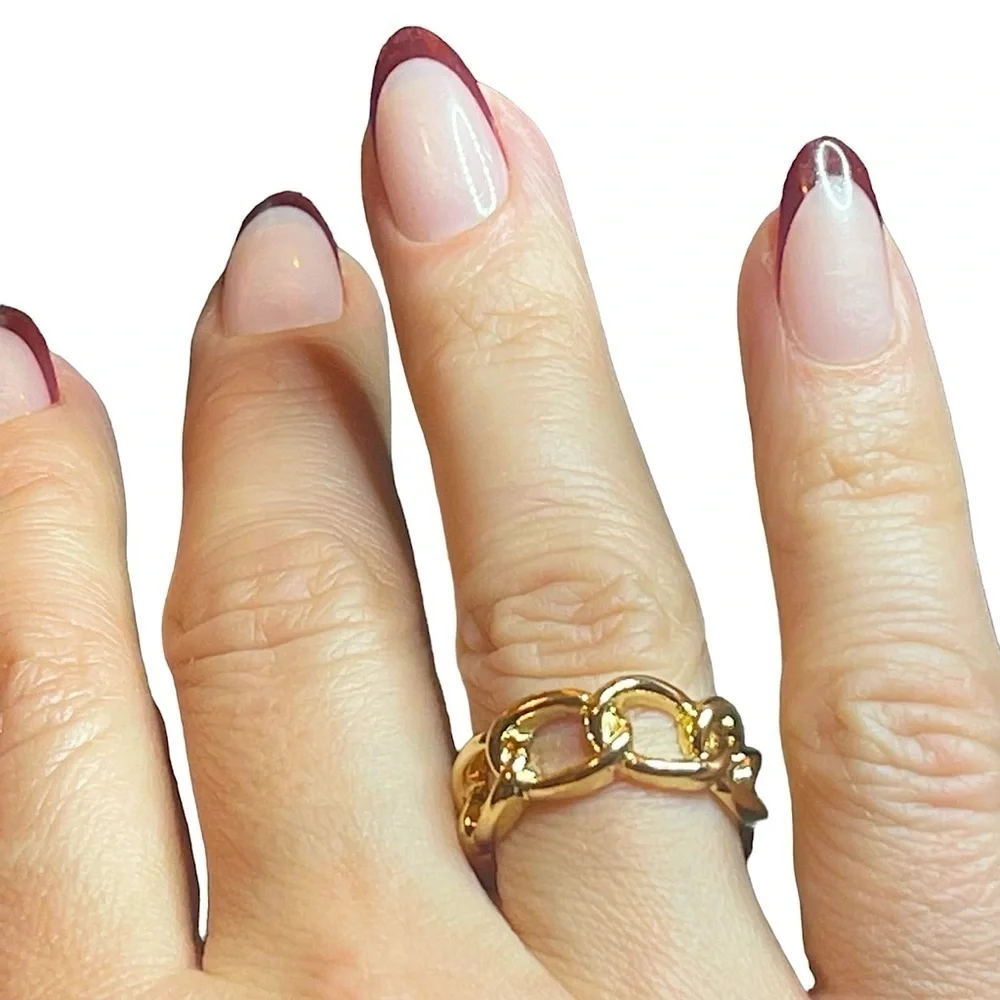 Hand Crafted Gold Tone‎ Chain Ring Band Size 7